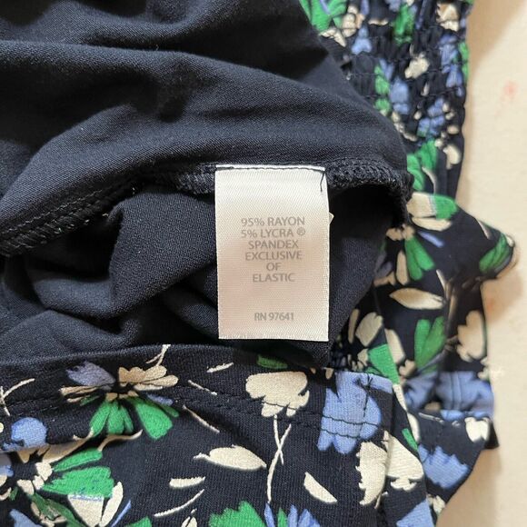 J Jill Women Top Blouse Sz S Blue Floral Wearever Smocked Tunic Stretch Ruffled - Picture 8 of 9